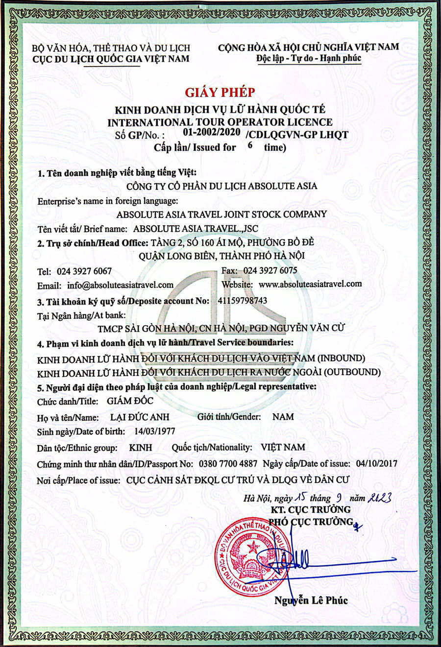 Official Vietnam International Tour Operator License GPLHQT